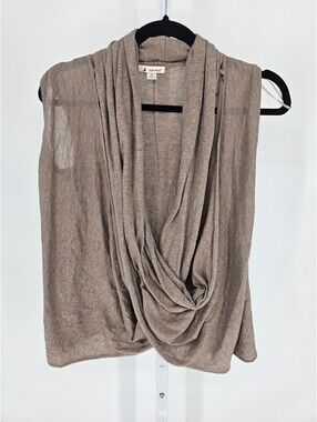 Ruby Moon Womens Sz XS Sleeveless Deep Scoop Neck Blouse Taupe Beige